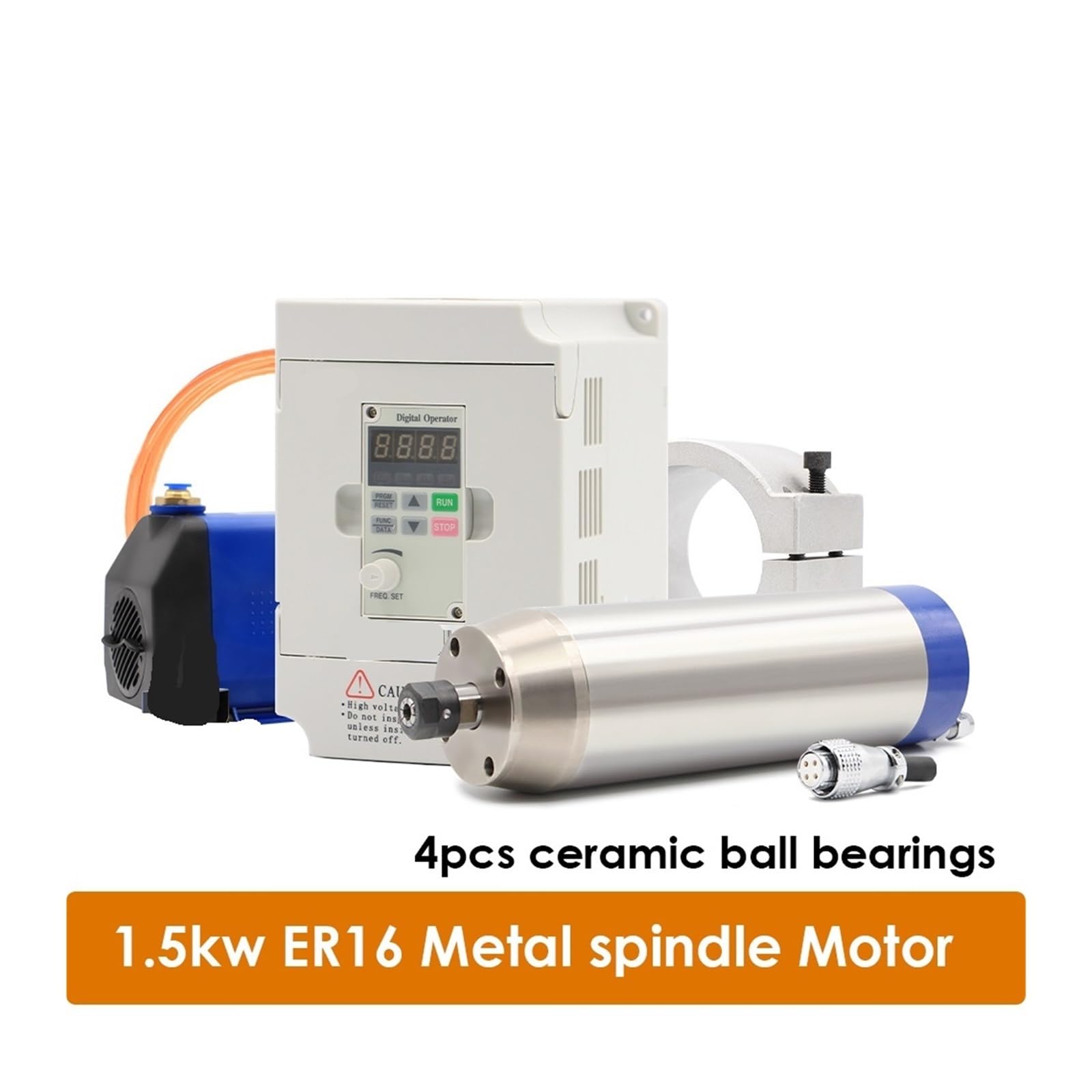 KACOME Metal Processing Spindle 1.5KW ER164 Ceramic Ball Bearing & 1.5KW Frequency Converter & 80mm Bracket & 75W Water Pump(380v,Inverter-BD612)