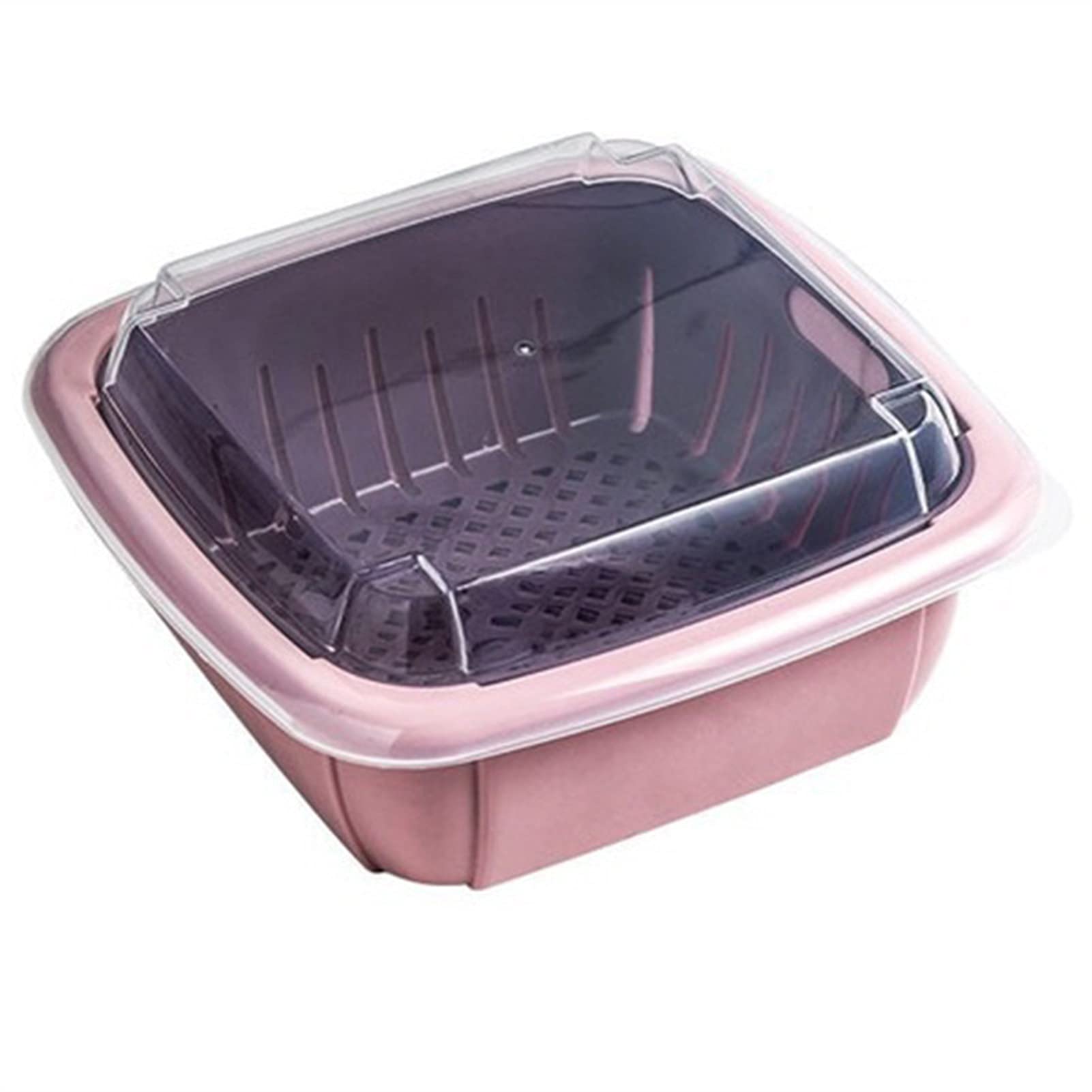 Colador de Cocina Tazón de canasta de drenaje con tapa Cuadrado Fruta Vegetal Cuenca Cesta de lavado Cocina Sellado Fresco Mantenimiento de almacenamiento Caja de almacenamiento Juego de Crisper Colad