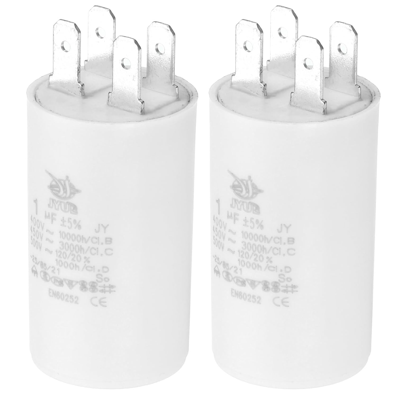 PATIKIL CBB60 1uf Running Capacitor,2Pcs AC 450V 4 Pins 50/60Hz Double Insert Cylinder Bottom for Air Conditioning,Water Pump,Fan Motor Star 52 x 30mm