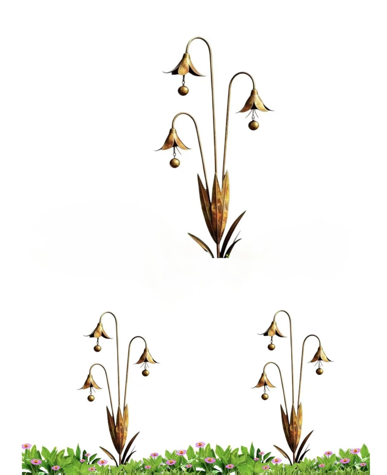 WLLWMYLY Metal Flower Bell Garden Stake, Copper Finish, Decorative Outdoor Ornament for Garden, Yard, Patio and Balcony (Bluebell, 3pcs)