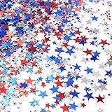 Red Blue White Twinkle Stars Table Confetti 4th of July Independence National Day American Theme Presidents Birthday Patriotic Party Foil Sequins Sprinkles Confetti Decorations, 60g