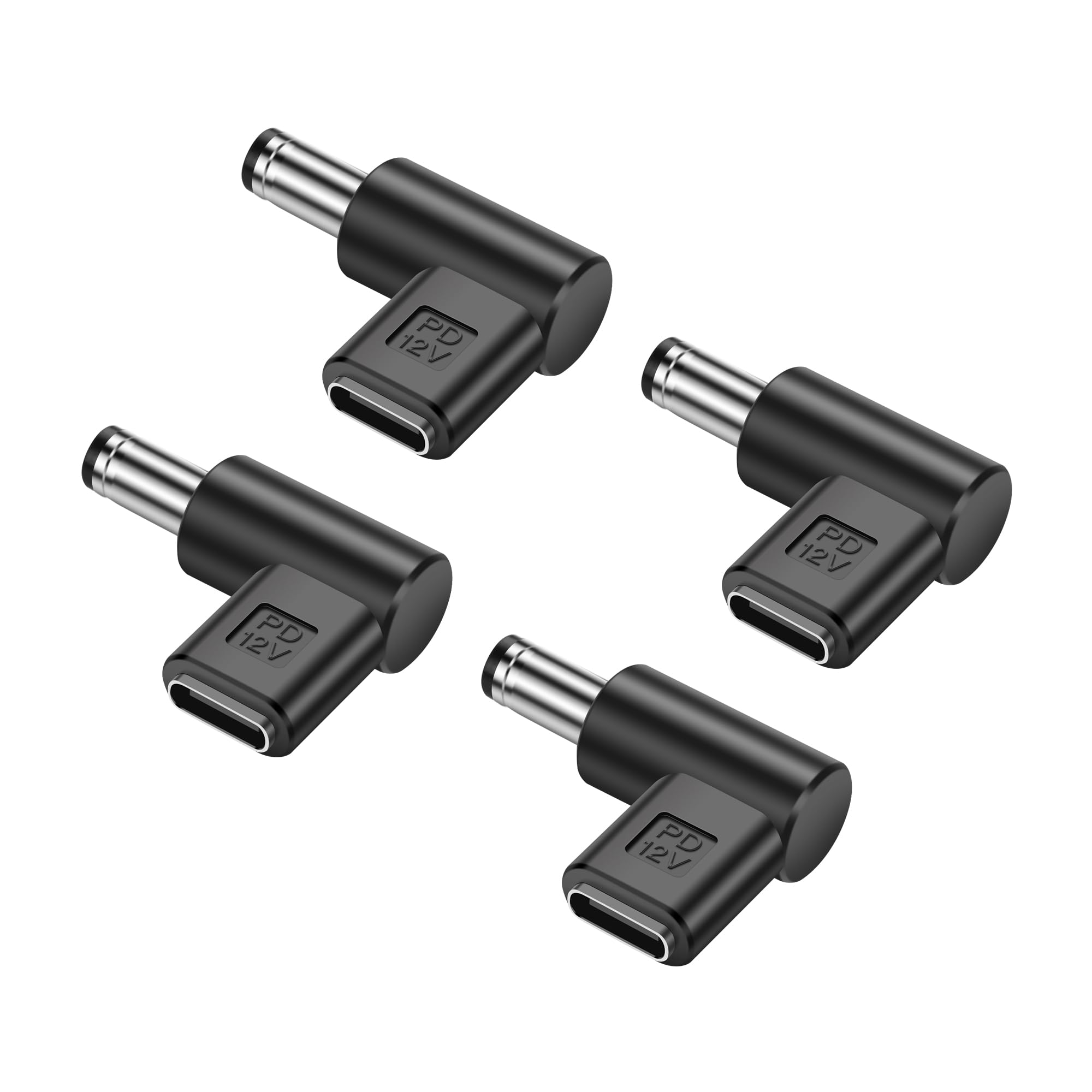 Adaptateur USB-C Vers Jack 5,5x2,1mm – Lot De 4, Angle Droit 90°, Pour Caméra, Routeur, LED…
