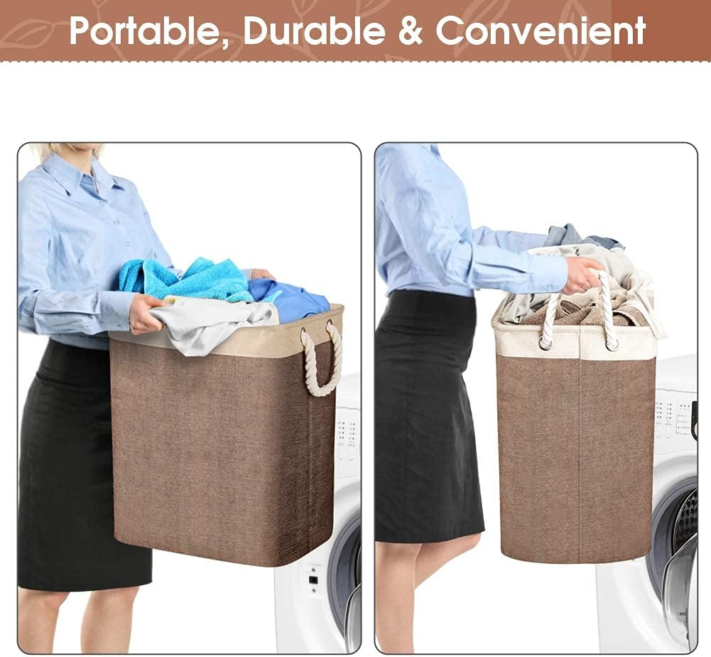 Laundry Basket with Handles 2 Pack, Collapsible Linen Laundry Hampers Built-in Lining with Detachable Brackets Well-Holding Laundry Storage Basket for Toys Clothes Organizer - Brown