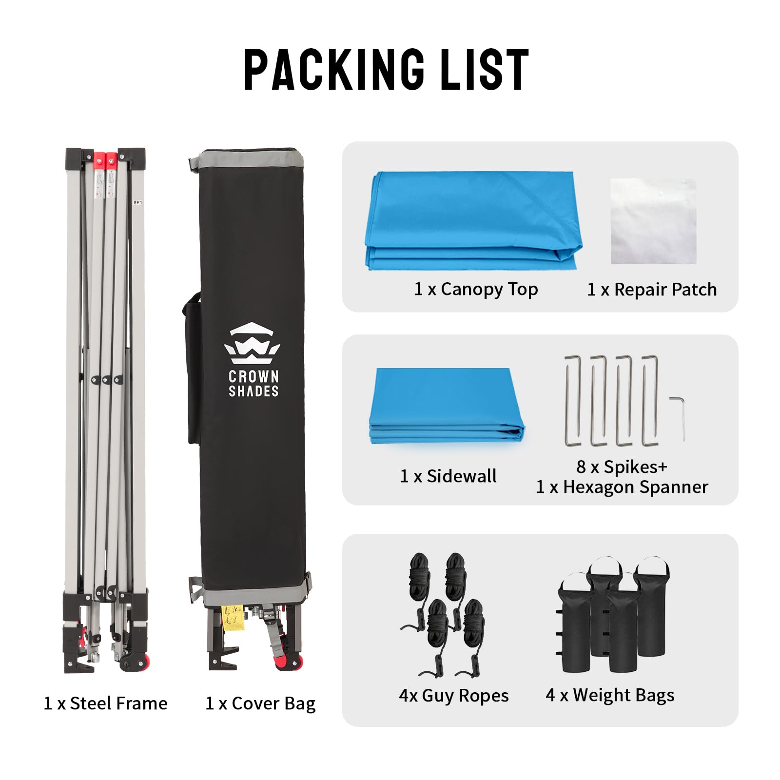 CROWN SHADES 10x10 Pop Up Canopy with 1 Side Wall - Beach Tent with One Push Setup - Outdoor Sun Shade for Events, Parties, Camping - Gazebo with STO-N-Go Cover Bag (Cyan Blue)