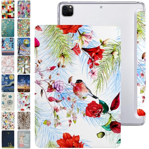 Image of DuraSafe Cases for iPad PRO 12.9 Inch 4th [ Pro 12.9 4 Generation 2020 ] A2229 A2069 MY2H2HN /A MY2J2HN /A Trifold Printed PC Lightweight Protective Clear Back Cover - Birds & Flowers