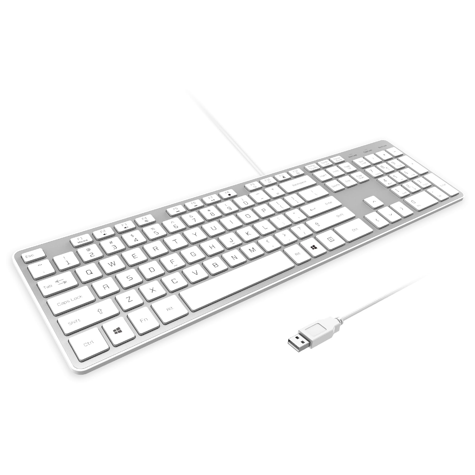 B.FRIENDIT Wired USB Keyboard, Comfortable Quiet Chocolate Keys, Durable Ultra-Slim Computer Keyboard Wired(QWERTY) for PC, Windows 11/10/8/7/XP/Vista KB1430 (Silver, Wired Keyboard for Windows)