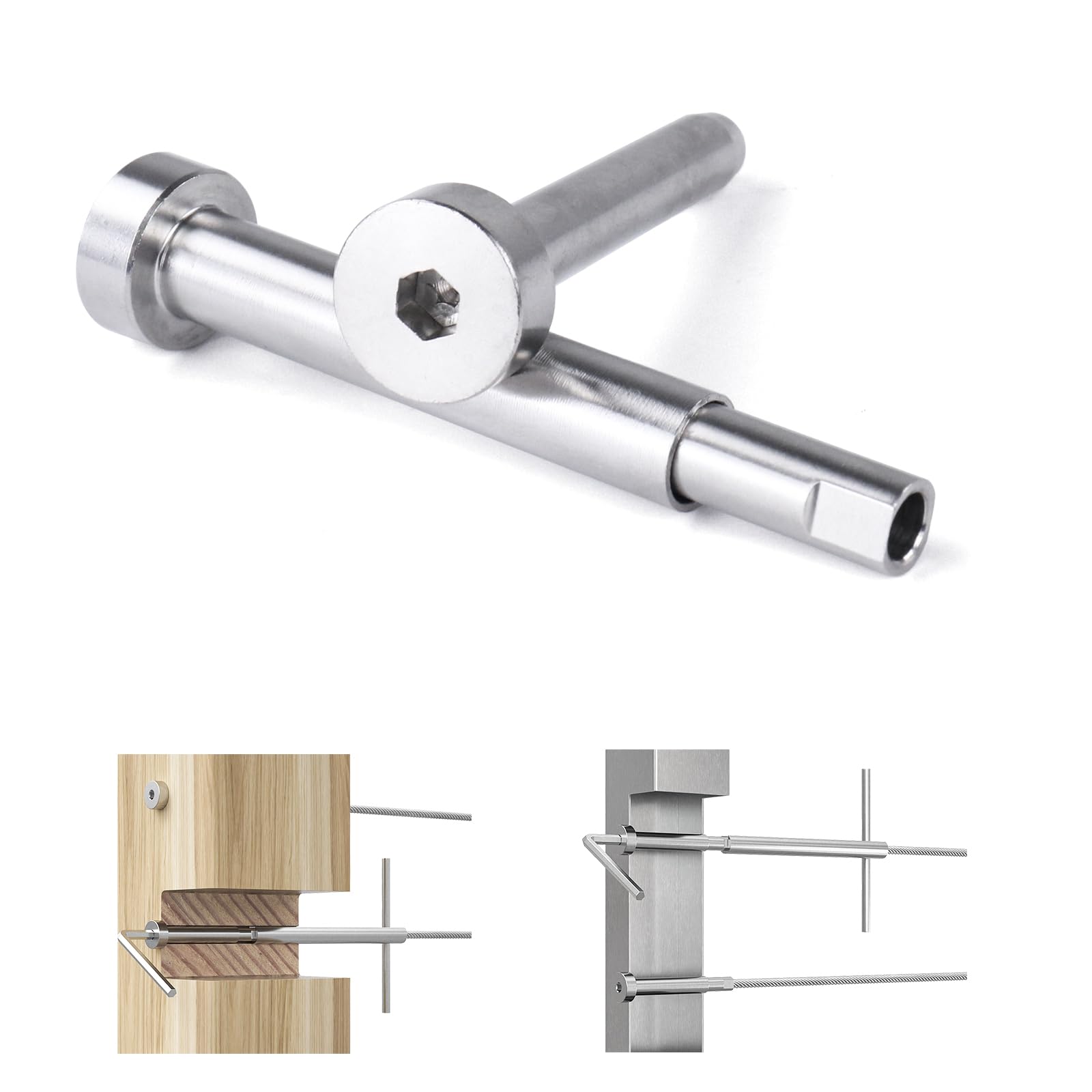 Muzata Kit per ringhiera per cavi invisibili, tenditore da 3/16", 10 paia di perni filettati con testa esagonale, terminale ricevitore per legno e metallo CR27, serie CA1, CD1, CS1, CD2, CS2, CV1