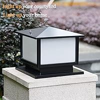 Vista 5 de Luz de columna para exteriores, impermeable, IP65, luz de pilar, luz de poste exterior, farol de poste de aluminio negro, valla de vidrio, pedestal