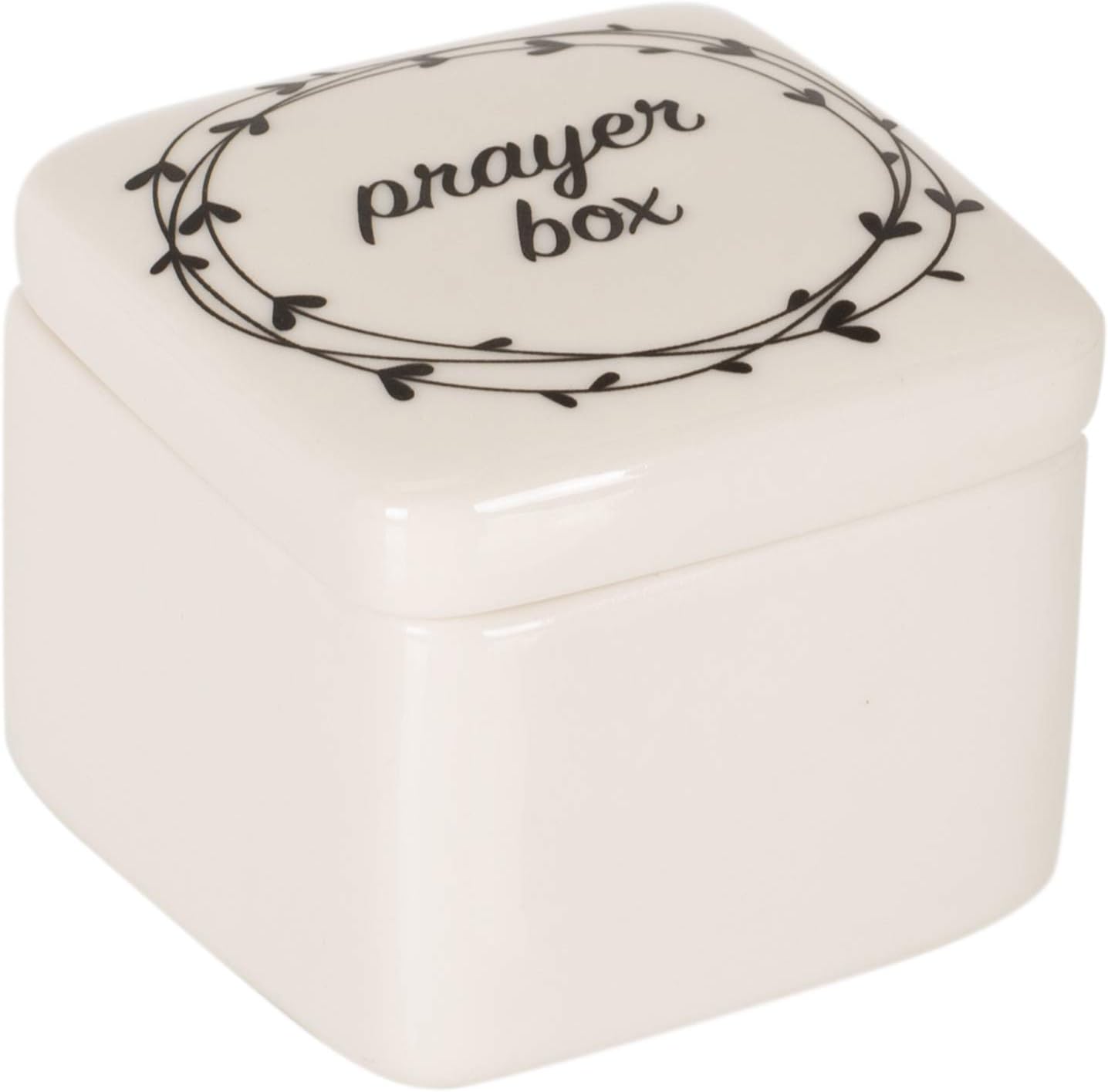 Prayer Box Heart Black and White 3 x 3 Porcelain Ceramic Decorative Box