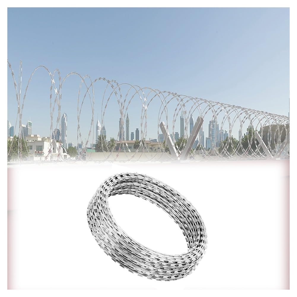 GZHERVICES Fil barbelé, Fil barbelé en Rouleau d'acier galvanisé, Fil barbelé en Ruban, Fil barbelé Concertina, Protection Contre Le vol et l'escalade(15m/49.21ft)
