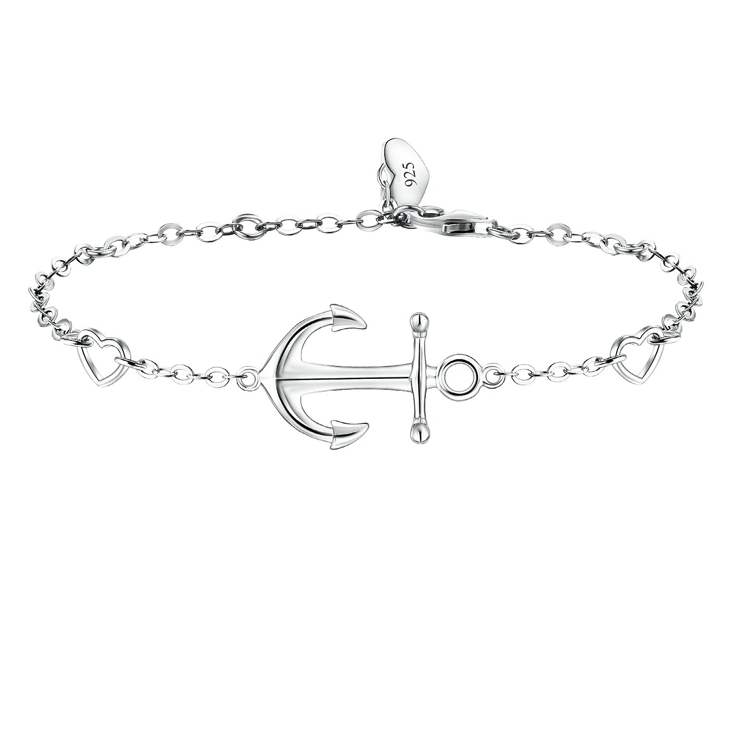 BlingGem Women 18ct White Gold Plated 925 Sterling Silver Good Luck Anchor Charm Bracelet Adjustable