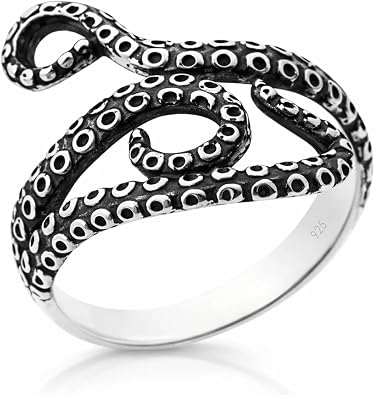 SOVATS 925 Sterling Silver Octopus Ring, Vintage Ocean Tentacle Wrap