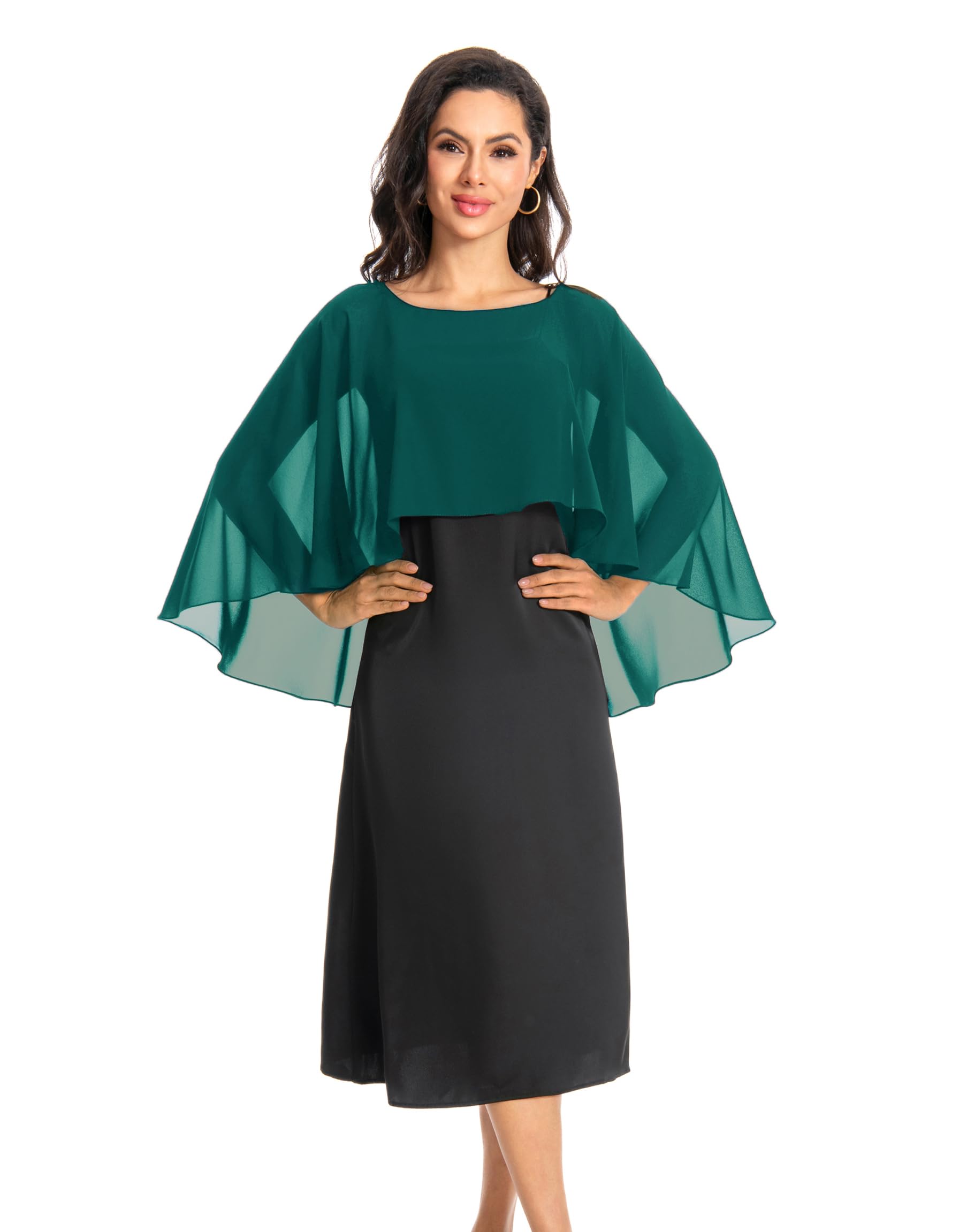 Baoqiya Chiffon Capes Soft Shawls and Wraps Capelets for Bridesmaid Wedding Formal Party Evening Dresses - green - One Size