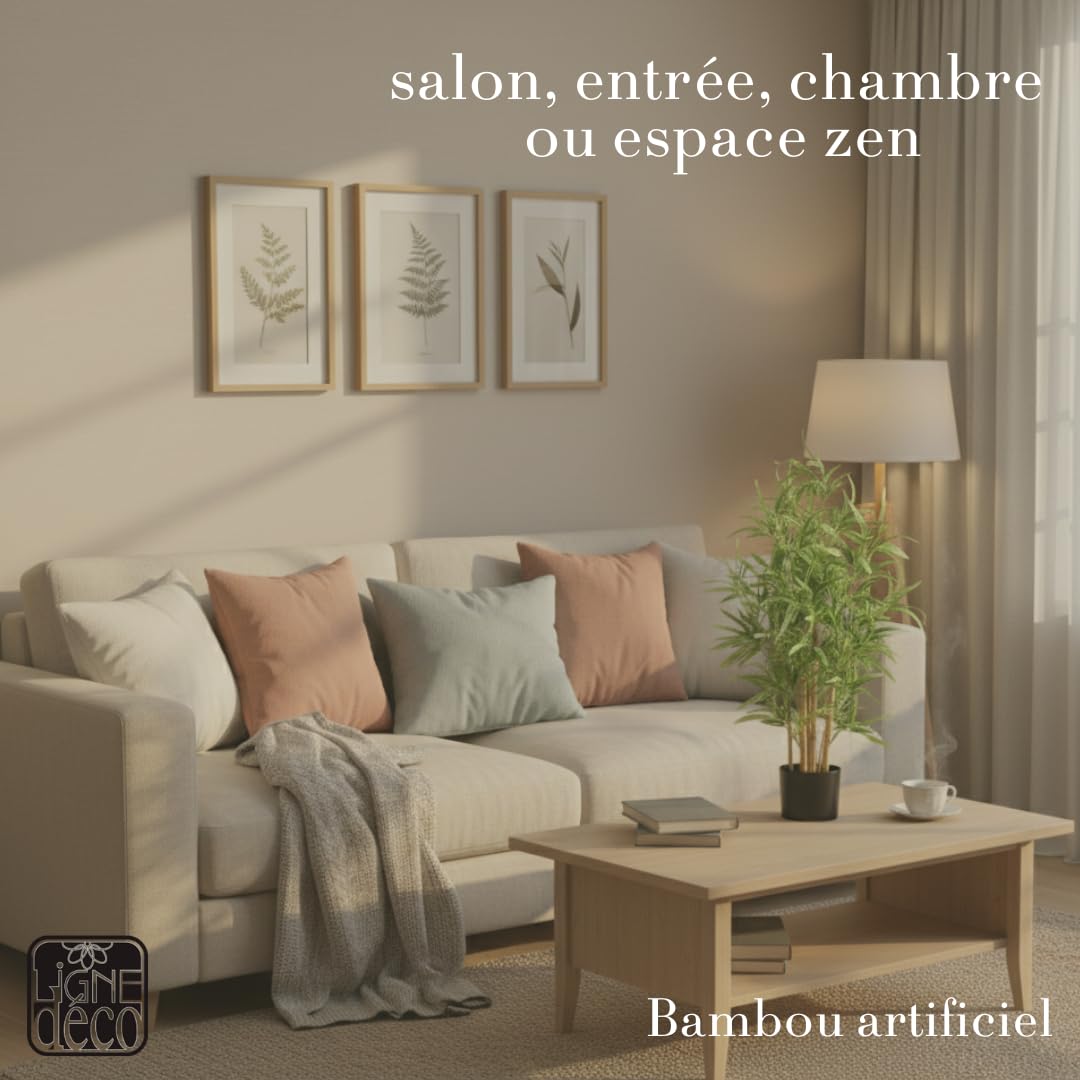 Bambou Artificiel 90cm Plante Artificielle Pot Plastique Noir Interieur Decoration Maison