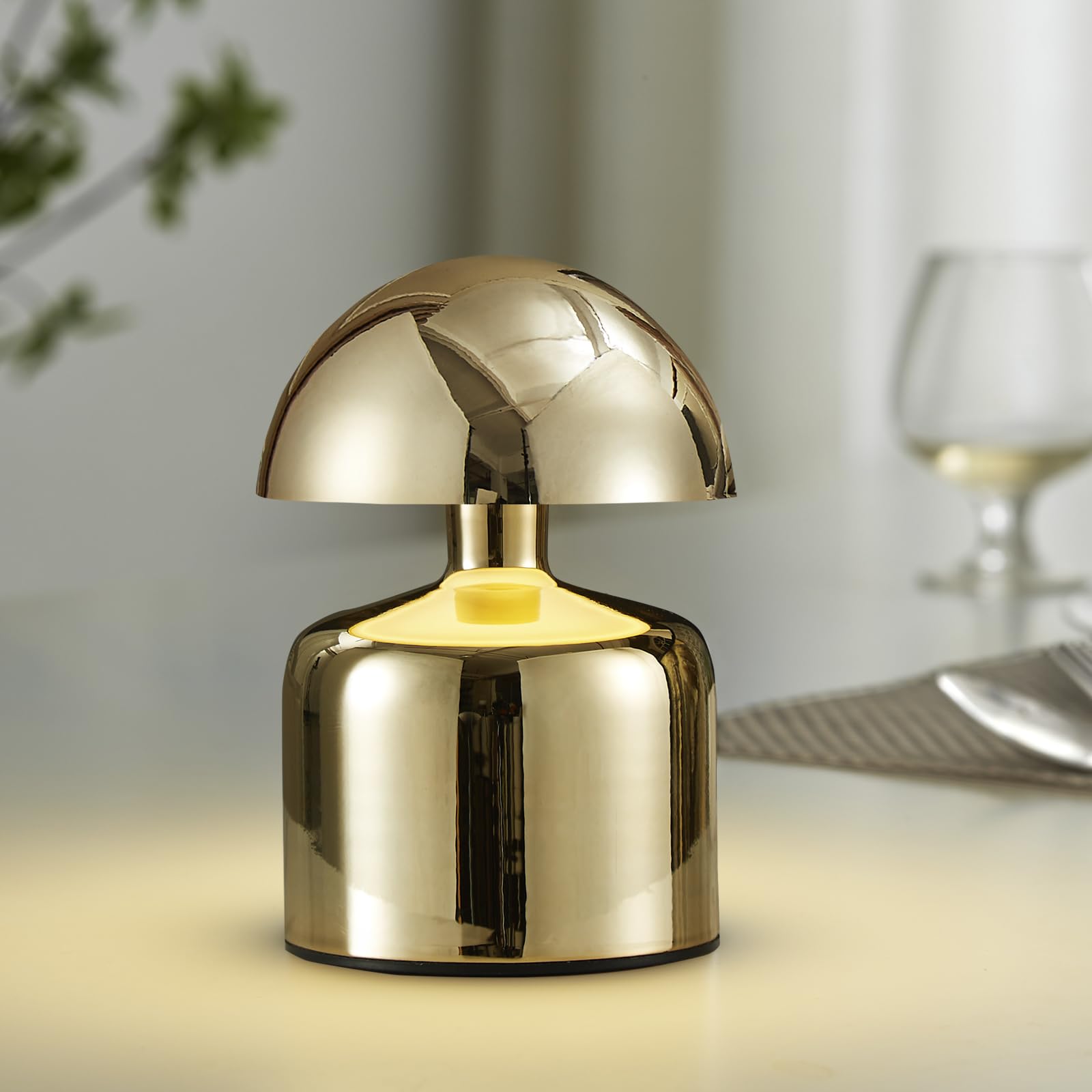 SAIWEYA Modern Cordless Mushroom Small Table Lamp Touch LED Lamp, 3-Way Dimmable Bedside Nightstand Lamp Mini Rechargeable Night Light for Bedroom,