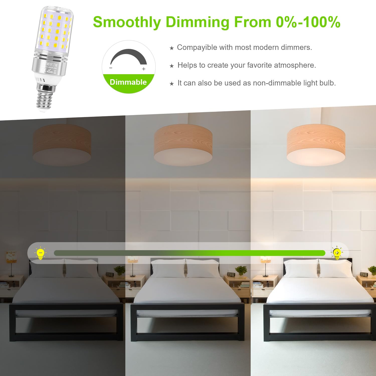 AIMHEM 4 Pezzi Lampadina LED E14 Dimmerabile, Luce Naturale 4000K, 8W Lampada E14 LED Equivalente 80W Lampada Alogena, Nessun Sfarfallio Risparmio Energetico Lampadine Attacco Piccolo E14