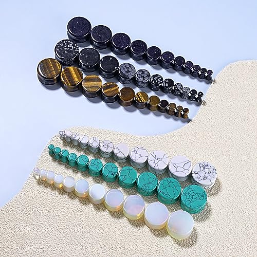 Qmcandy 6 Pairs/16 Pairs Natural Stone Ear Plugs Saddle Plugs Ear Gauges Expander Piercing Gauge 8G to 13/16 inch4