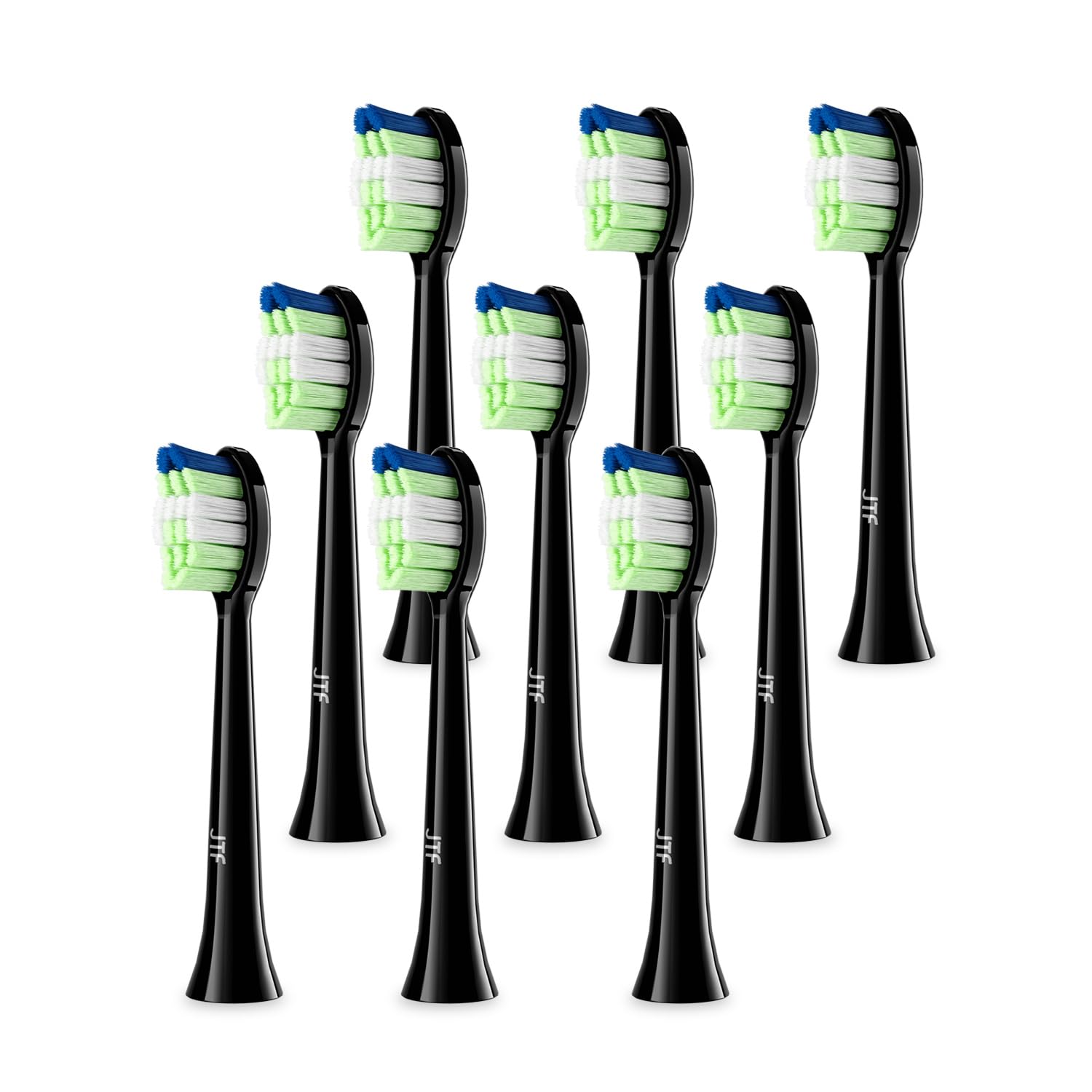 9 têtes de rechange pour brosse à dents électrique JTF, poils moyens, adaptées pour P200 (noir)