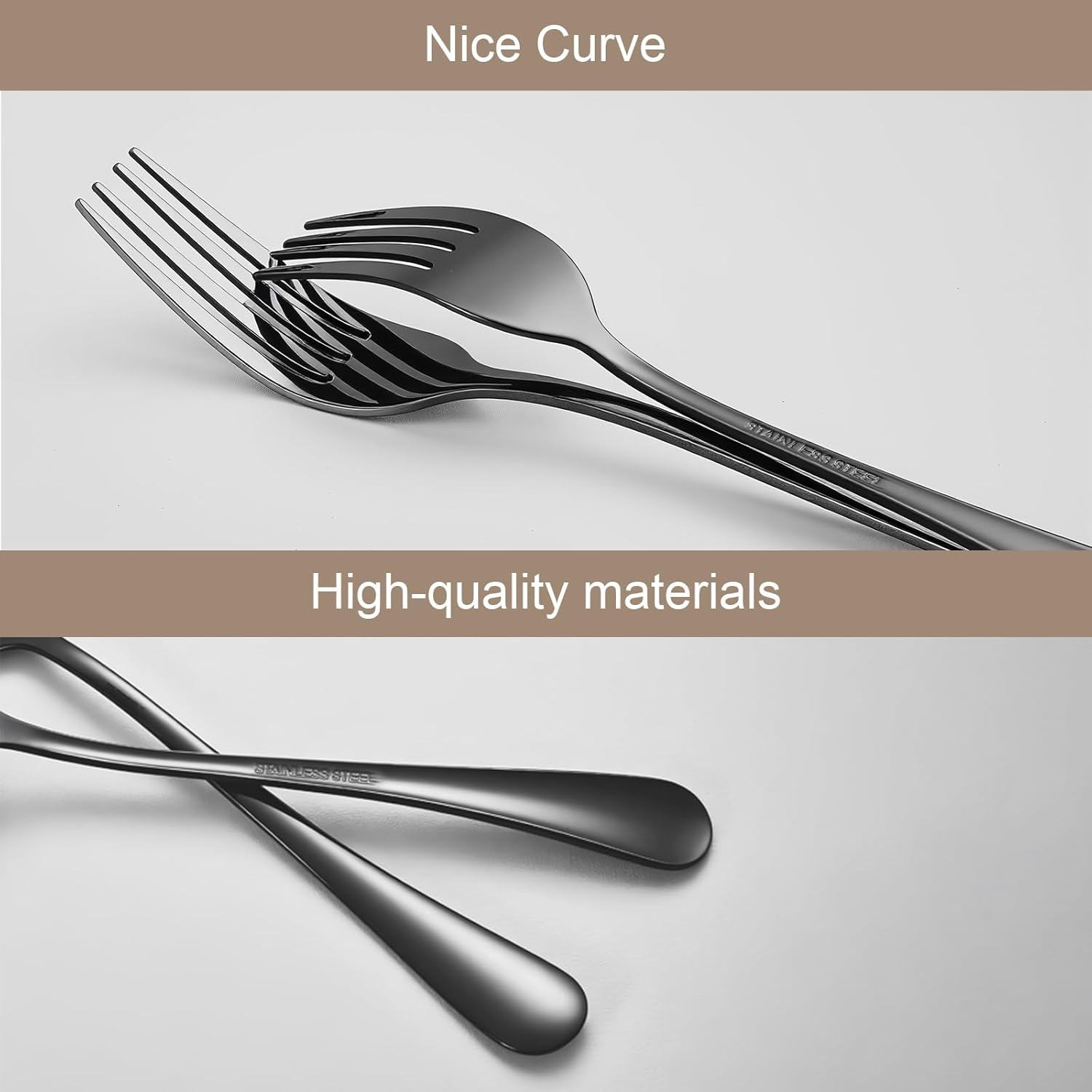 Black forks Food Grade Stainless Steel, metal forks silverware 36-piece 8inch Mirror Polished & Dishwasher Safe, Restaurant or Kitchen,Using for Home