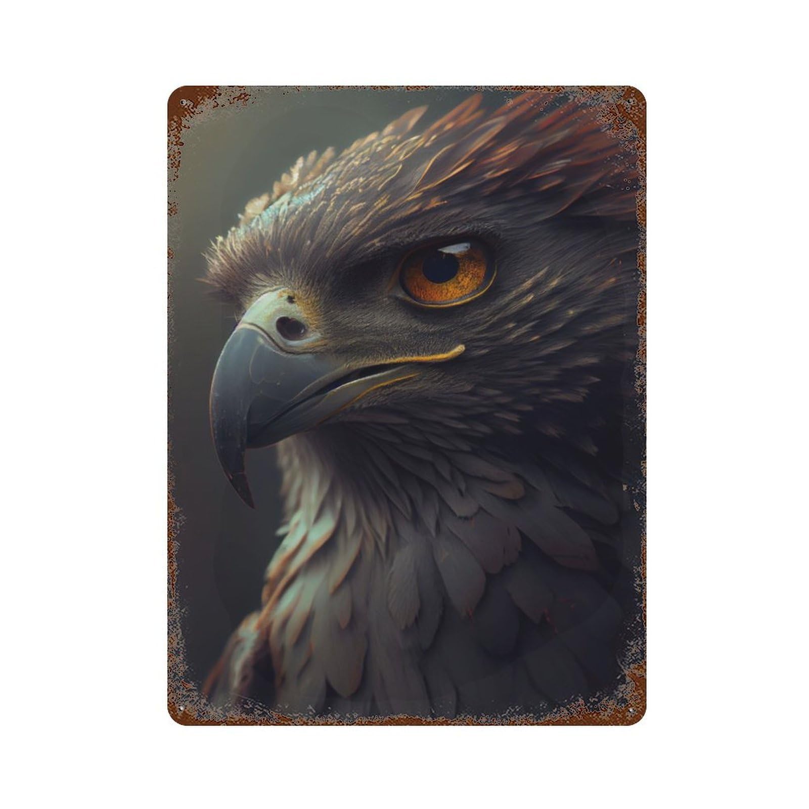 Hawk Closeup Portrait Rust Effect Tin Sign 15.7"x11.8", for Bistro, Counter And Cafe Decor, Decorative Metal Wall Art