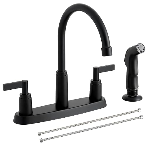RAINMAX Modern 2 Handle Kitchen Sink Faucet with Side Sprayer, Matte Black