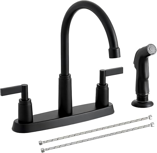 Grifo moderno de fregadero de cocina de 2 manijas con rociador lateral, arco alto giratorio 360° de acero inoxidable, grifo de cocina de 3 o 4