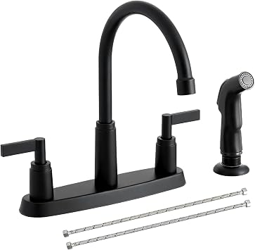 Modern 2 Handle Kitchen Sink Faucet with Side Sprayer, High Arc 360 Swivel Stainless Steel 3 or 4 Hole Kitchen Faucet for Rv Camper Laundry Utility Bar Sinks, Matte Black