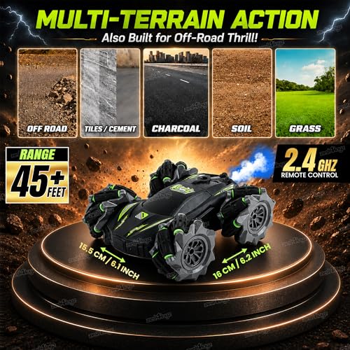 Image of Zest 4 Toyz Remote Control Car Toy for Kid Adults | High-Speed Tumbling 4x4 Off Road 180 Flip with Mist Spray 360 Rotating | Rechargeable RC Car USB 45+ft Range 2.4GHz Remote Control Drift Stunt Car