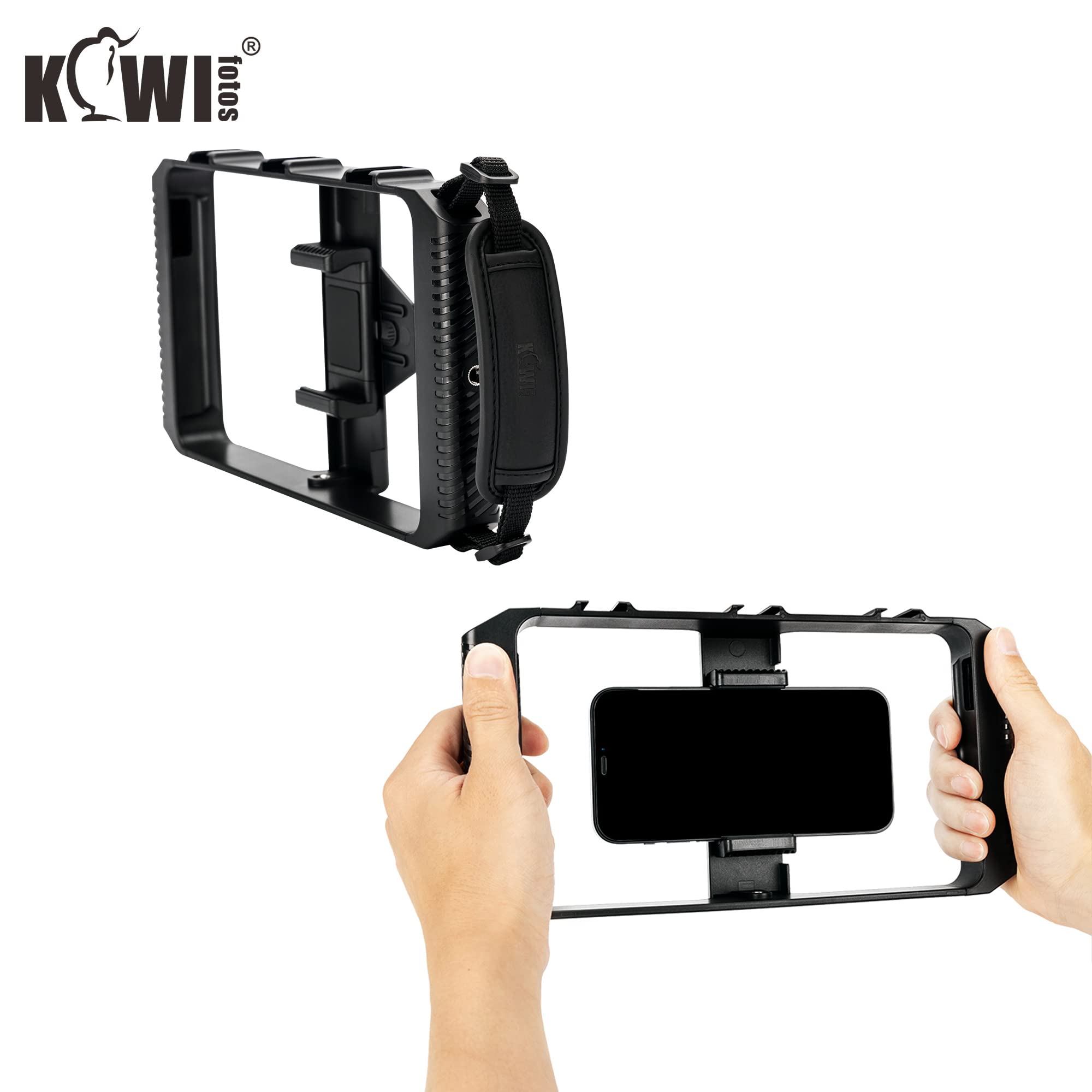 KIWIFOTOS Support Vidéo pour Smartphone avec Support Stabilisateur pour Videomaker Vlog Compatible avec iPhone 13 12 11 XS X XR 8+ 8 7+ 7 6S + 6S Galaxy Mate MI Google Pixel etc. avec 55-90mm de Large