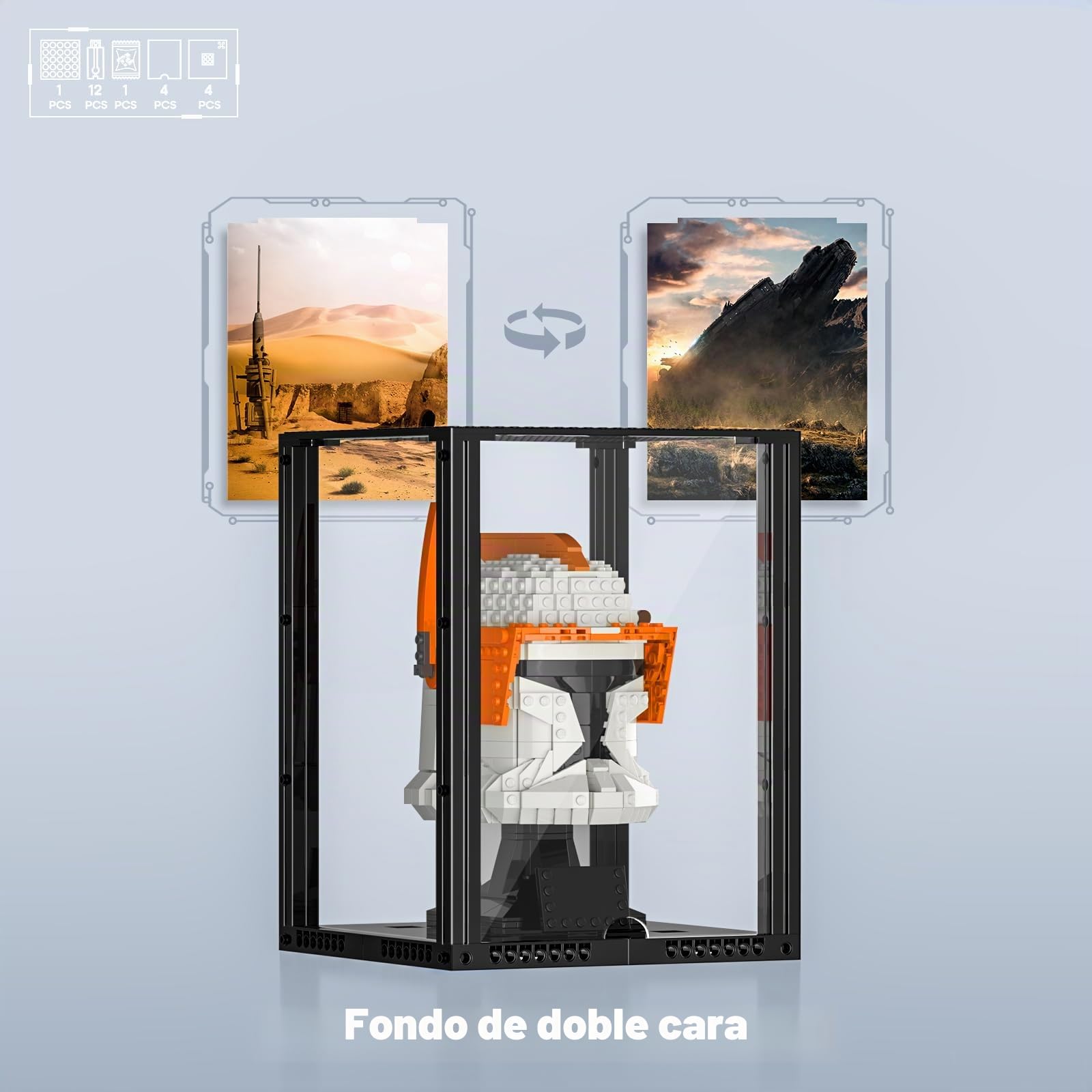 BRIKSMAX Caja expositora de acrílico para Cascos Lego coleccionables, Vitrina Transparente montada con Cubierta Antipolvo, con cartón Impreso (7,7 x 7,7 x 10 Pulgadas)