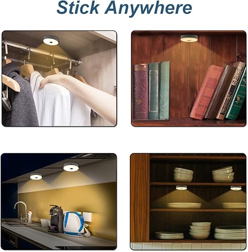 Miniatura 6 de BASON LIGHTING Luces de disco recargables, luces inalámbricas para armario, sensor de movimiento, luces nocturnas blancas cálidas automáticas para