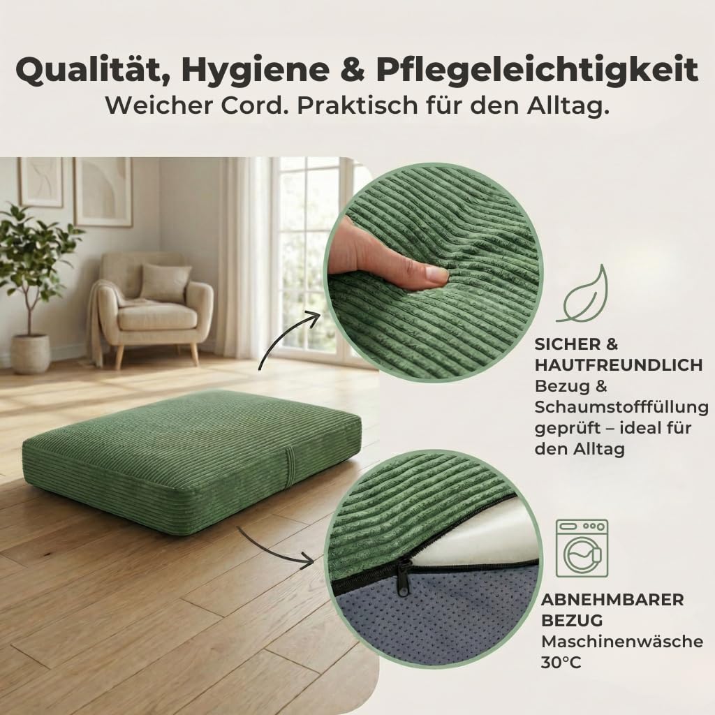 Hüpfpolster für Kinder Indoor | Hüpfkissen 70x110x17 cm mit Federn & Schaumstoff | Kindertrampolin für Zuhause | Hüpfmatte mit abnehmbarem Cordbezug | Trampolin Indoor Kinder | Hellgrau
