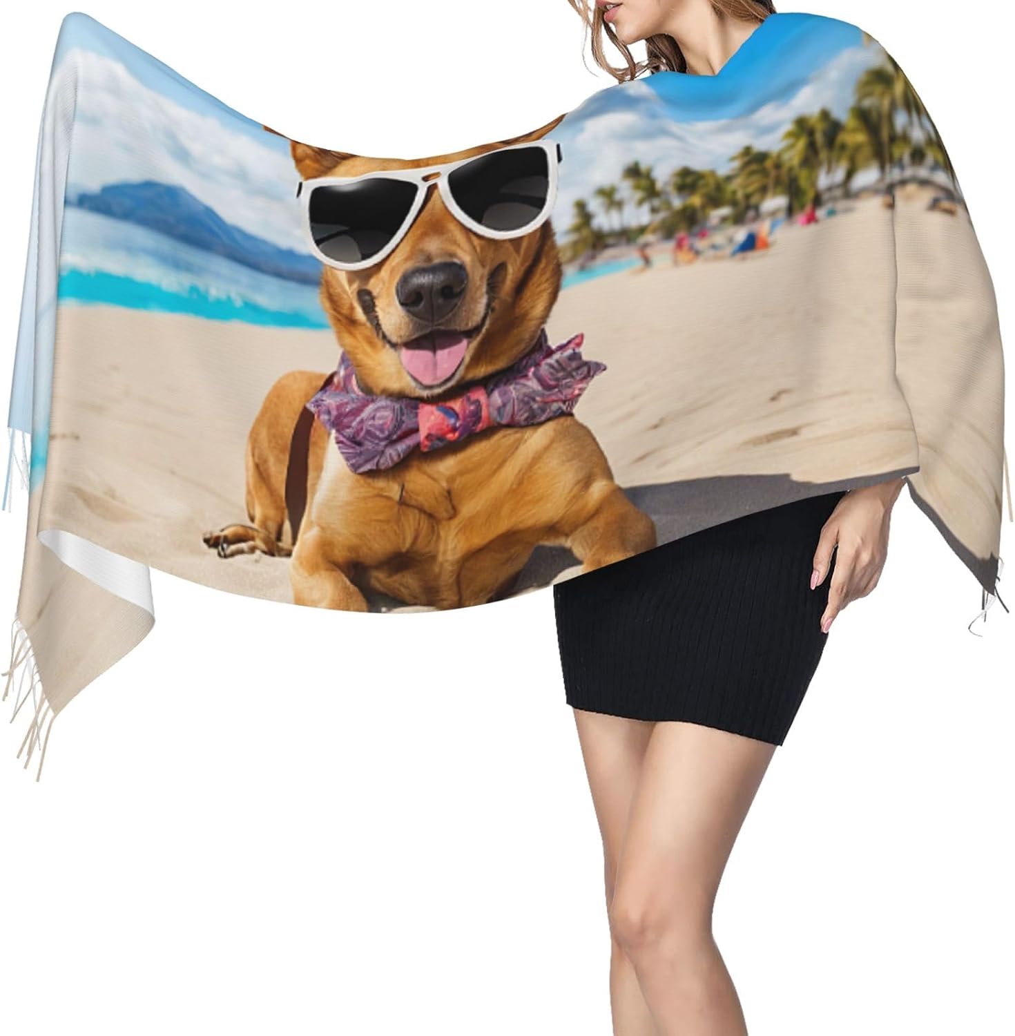 (Chihuahua Dog) Women's Soft Warm Scarf Large Plush Shawl Wrap with Fringe Fashion Winter Scarves for Cold Weather