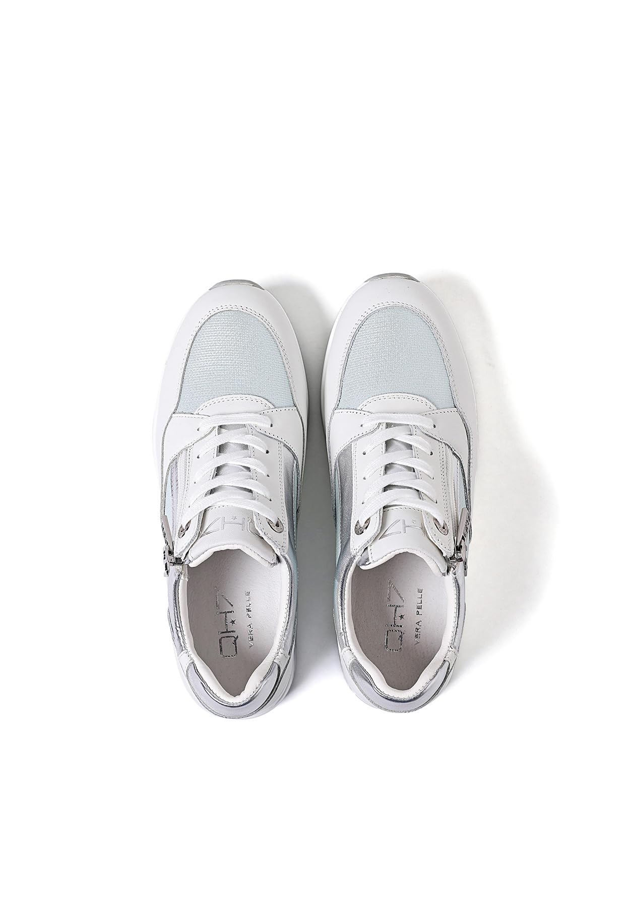 QUEEN HELENA Sneakers in Vera Pelle con Zeppa Scarpe da Ginnastica Alte Casual Donna QH9009