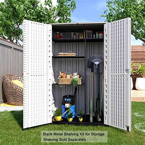 Kinying-Outdoor-Storage-Cabinet-Vertical-Storage-Shed-Perfect-to-Store-Patio-Furniture-Garden-Tools-AccessoriesBikeBeach-Chairs-and-Lawn-Mower-4×25-Feet-off-white-02B Kinying Outdoor Storage Cabinet Vertical Storage Shed Perfect to Store Patio Furniture Garden Tools AccessoriesBikeBeach Chairs and Lawn Mower 4×25 Feet off white 02B