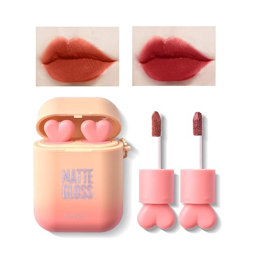 LAMUSELAND Juego de maquillaje de lápiz labial mate, 2 unidades, impermeable, de larga duración, terciopelo hidratante, para manchas de labios, base