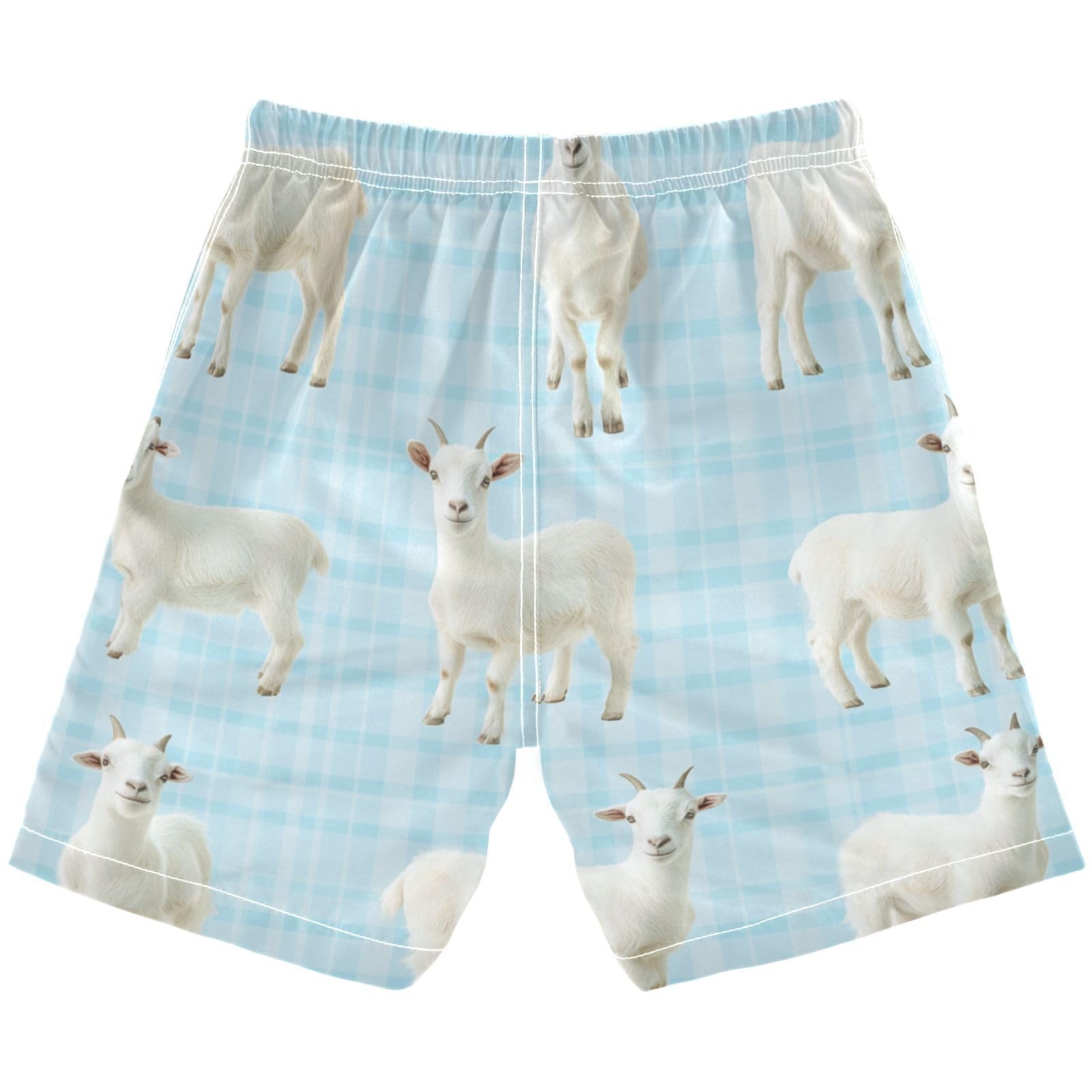 Jucciaco Boys Beach Board Shorts Sheep Grid Blue Animal Swim Trunk Teen Swimwear