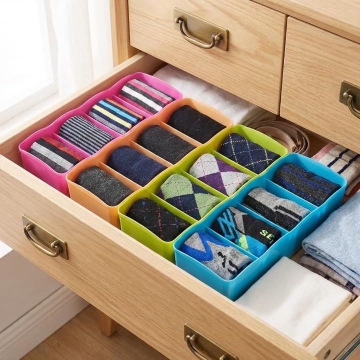 Image of Multipurpose Stackable Wardrobe Drawer Organizer Rack, Socks Undergarments Hanky tie Innerwear jwelary Dressing Organizer, Wardrobe Organiser Rack for Small Clothes (Pack of 6)