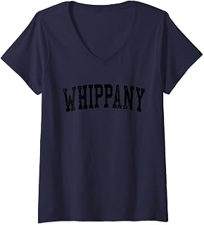 Womens Vintage Whippany NJ Distressed Black Varsity Style V-Neck T-Shirt