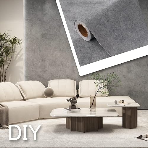 Miniatura 2 de TruReno Papel de contacto de hormigón gris de 24 x 197 pulgadas, para despegar y pegar, extraíble, grueso, con textura mate, papel tapiz de cemento