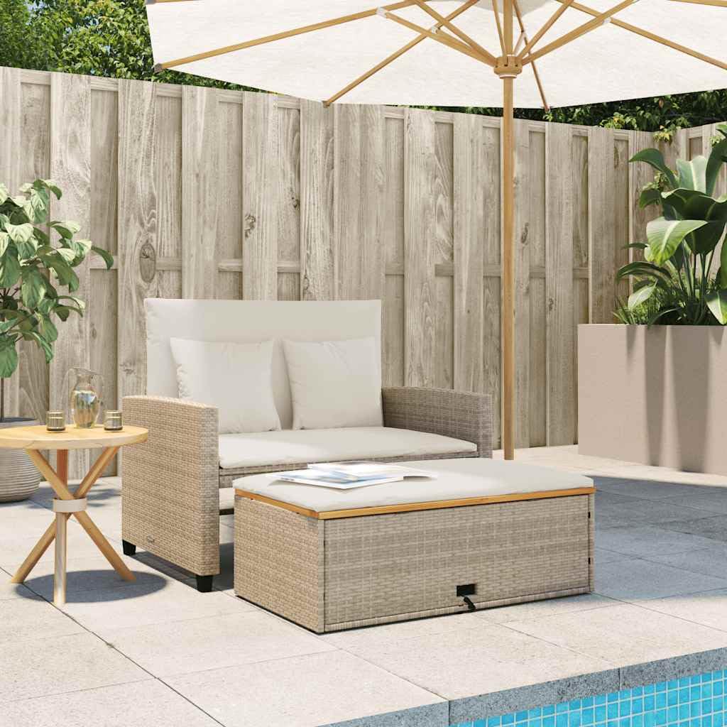 Divano da Giardino 2 Posti Reclinabile in Polyrattan Beige | Ideale per giardino, terrazzo o balcone: divano 2 posti reclinabile trasformabile in lettino con poggiapiedi salvaspazio.