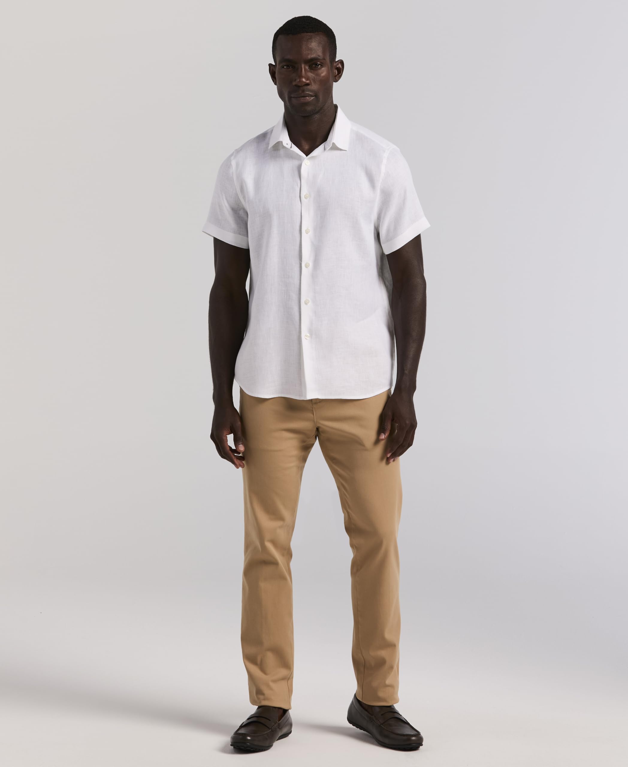 Perry Ellis Solid Linen Short Sleeve Button-Down Shirt Camisa de Manga Corta con Botones de Lino Liso Hombre (Pack de 1)