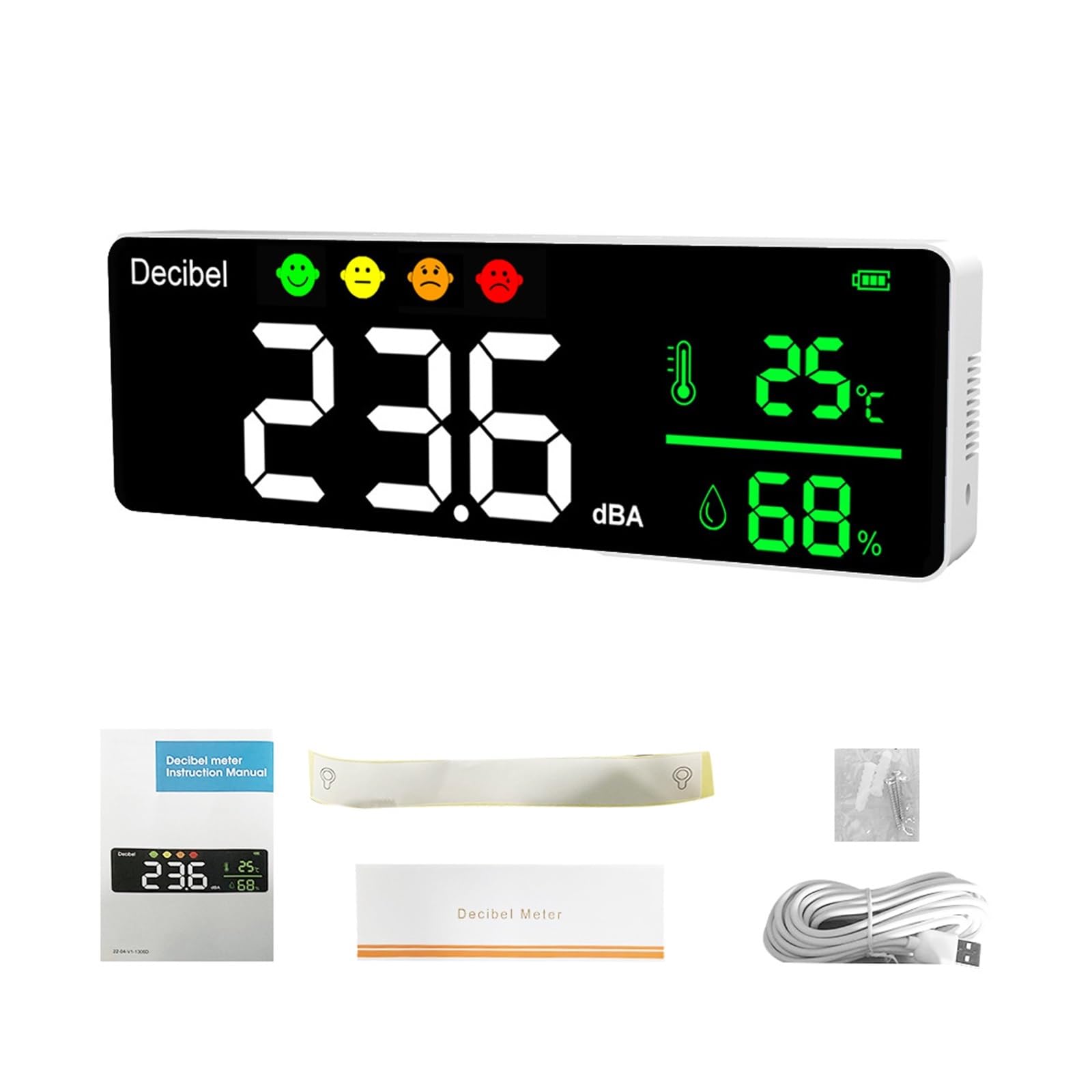 Sonometro, Instrumento de medición de ruido, medidor de sonido Digital con decibelios, medidor de temperatura y humedad, Detector 3 en 1, probador de pantalla grande montado en la pared
