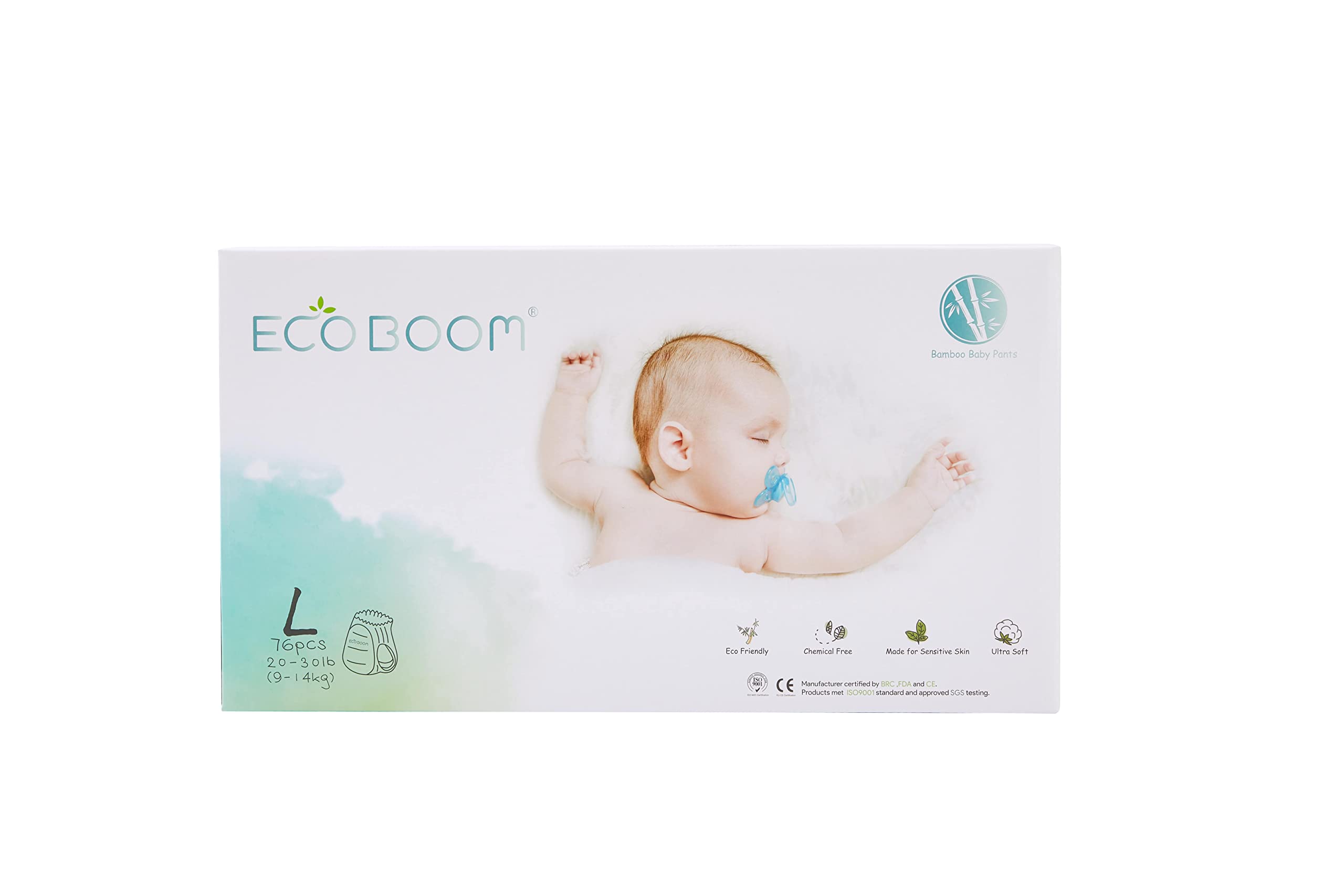 Eco Boom - Premium Eco-friendly and Rashfree Disposible Organic BambooPull-up Pants Size- 4,9-14 KG Large - 76pcs.