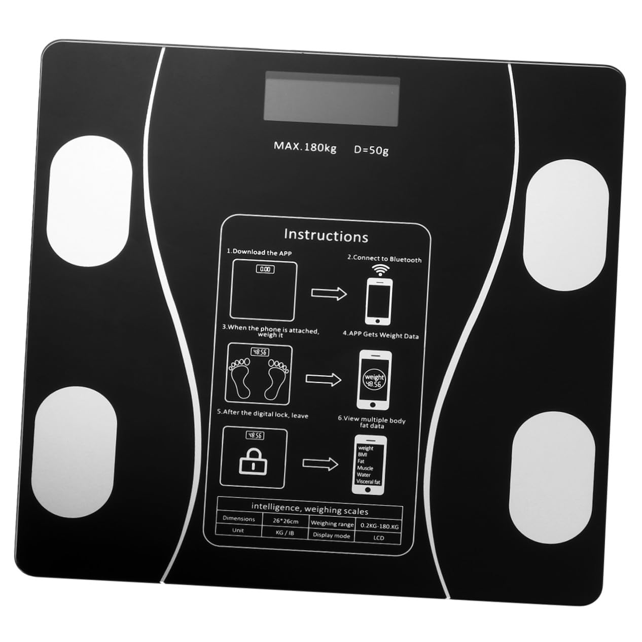 Balance 0,1-180kg USB Intelligente Rechargeable pour Graisse Corporelle