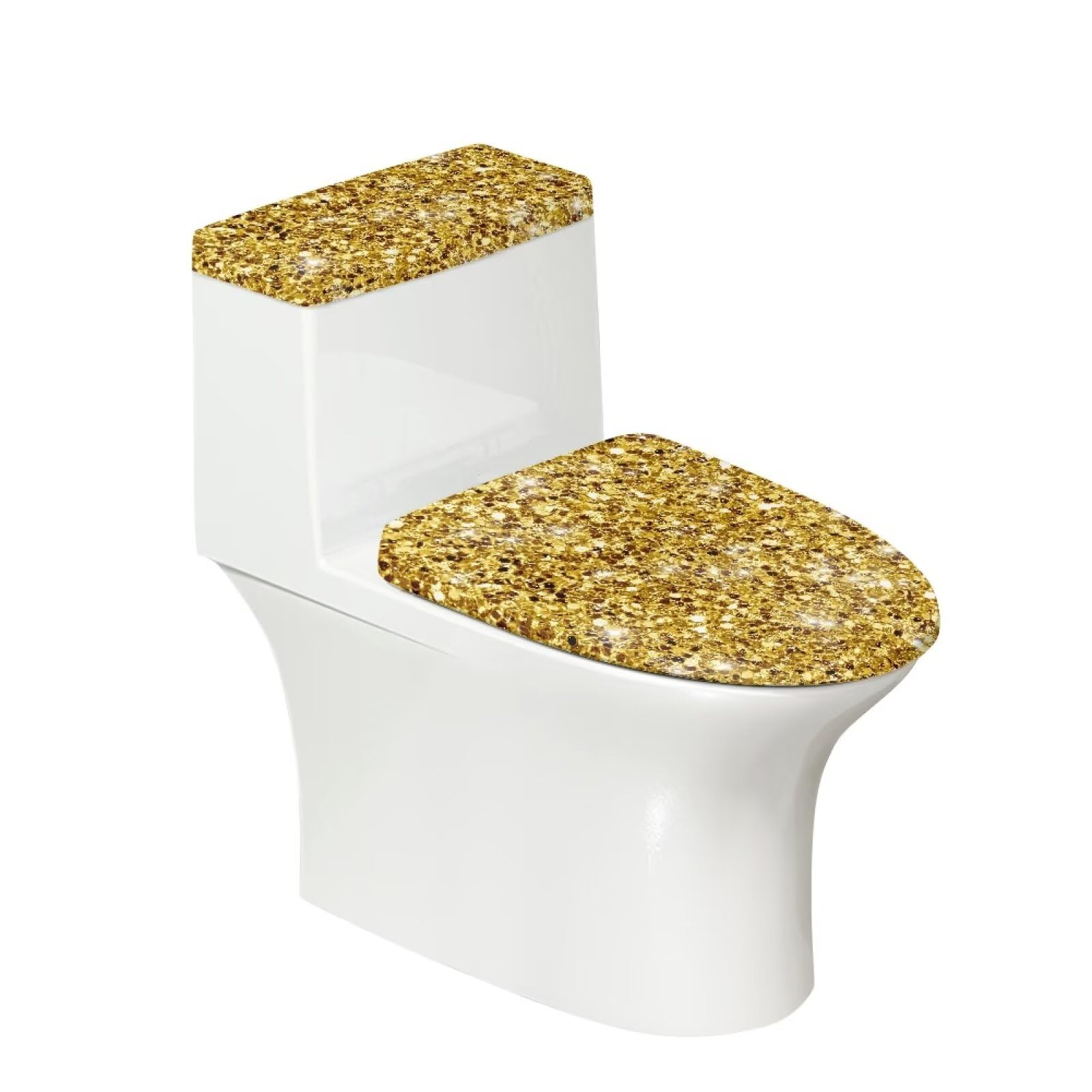 Noprintge Gold Print Without Bling Toilet Lid Cover and Toilet Tank Lid Cover Sets Reusable Washable Toilet Seat Covers Fits Most Toilet Tanks and Lids Easy to Install Home Decor for Women