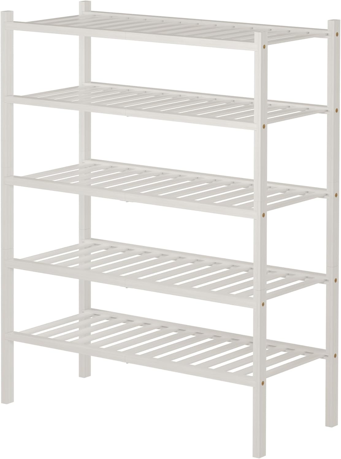ROMGUAR CRAFT 5 Tier Bamboo Shoe Rack for Closet Free Standing Wood Shoe Shelf for Entryway Small Space Stackable 27"x11"x33" (White)