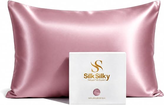 SilkSilky Luxury 30 Momme 100% Pure Organic Mulberry Silk Pillowcase for Hair & Skin, Grade 6A+ Silk Pillow Cases with Hidden Zipper, Cooling Silk for Deep Sleep (Standard 20''x26'', PaleMauve)