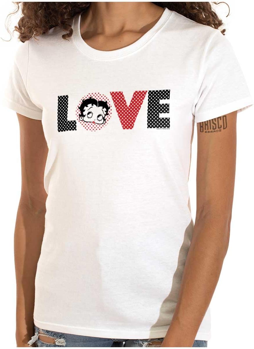 Betty Boop Cartoon Polka Dots Love Womens Slim Fit Graphic Tee