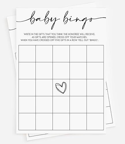 All Ewired Up 50 Baby Shower Bingo (50 tarjetas), divertido juego de baby shower, regalo, género neutro niño o niña, minimalista